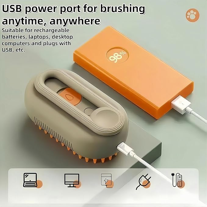 BoBow Cat Steam Brush for Shedding for Cats and Dogs, 3 in 1 Grooming Anti-Static Steam Pet Brush, Massage, Cleaning, Shedding, Combing Long and Short Hair Dogs and Cats (Khaki)-Mewly Pet