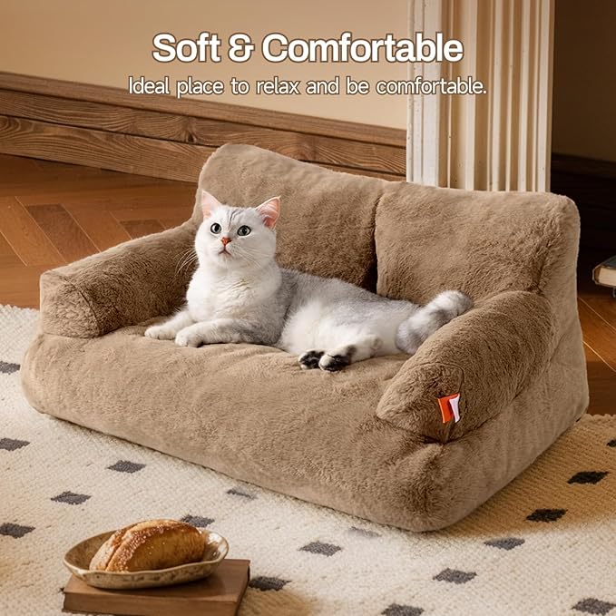 MEWOOFUN Dog Couch, Supportive Small Dog Bed for Puppy and Cats with Removable Washable Cover, Fluffy Cat Couch with Non-Slip Bottom (Camel, 26.0" L X 19.0" W X 13.0" Th)-Mewly Pet
