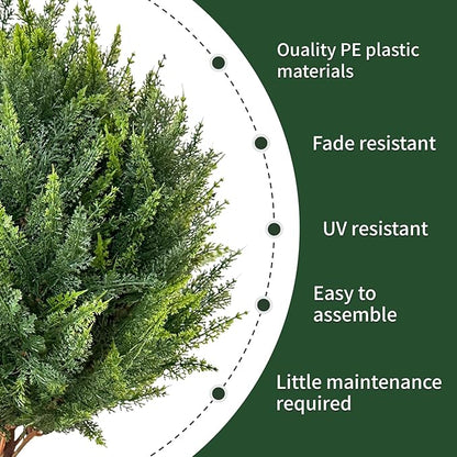 23”Artificial Cedar Topiary Ball Tree Set of 2 with Ground Spikes, UV Resistant Artificial Bushes Fake Plants for Home Front Door Offices