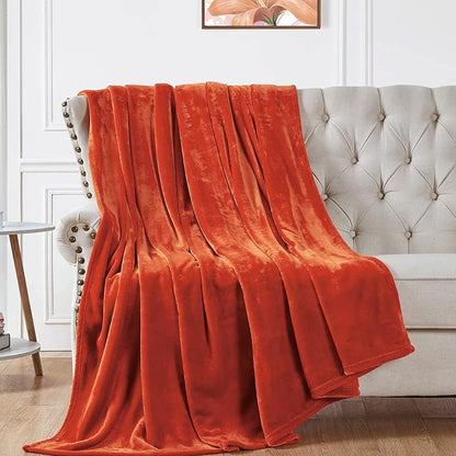 Walensee Fleece Blanket Plush Throw Fuzzy Lightweight (Queen Size 90x90 Orange) Super Soft Microfiber Flannel Blankets for Couch, Bed, Sofa Ultra Luxurious Warm and Cozy for All Seasons