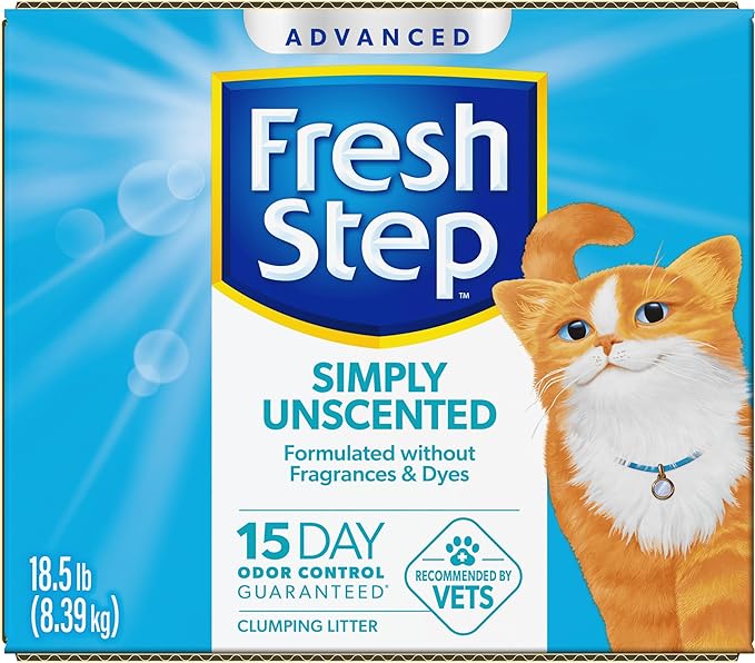Fresh Step Advanced Simply Unscented Clumping Litter, Fresh Step Unscented Cat Litter Fights Odor on Contact, 18.5 lb. Box-Mewly Pet