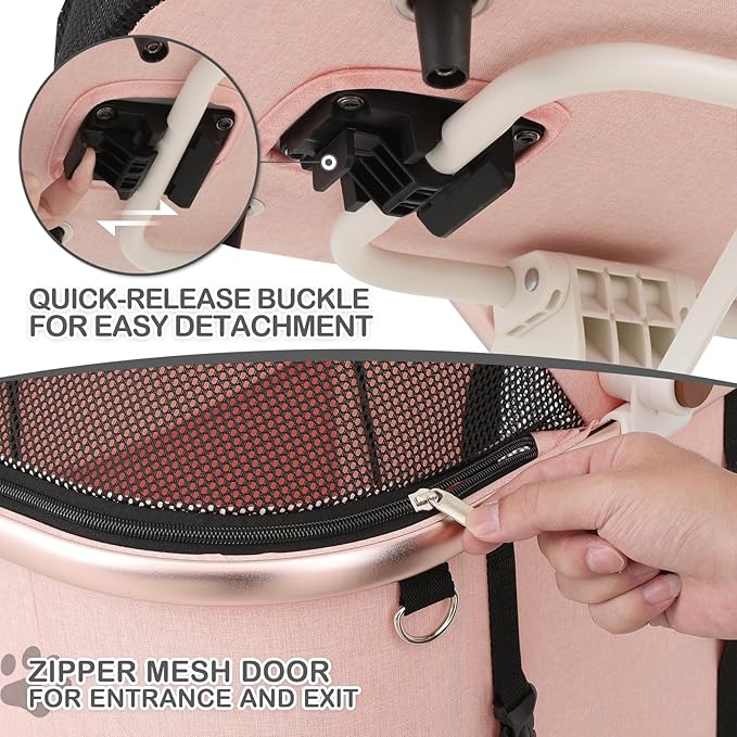 MoNiBloom 3 in 1 Pet Stroller with Adjustable Handle, Jogging Stroller w/Detachable Carrier & Lightweight Aluminum Frame for Dogs Cats, Soft Pink-Mewly Pet