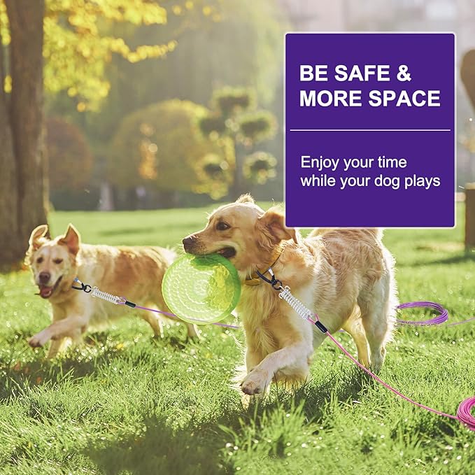 Snagle Paw Dog Leads for Yard 100FT-1000LBS Break Strength,Heavy Duty Tie Out Cable for Dogs with Swivel Lockable Hook & Spring,Chew Proof Dog Chain for Outside,Dog Run Cable for Medium Large Dogs-Mewly Pet