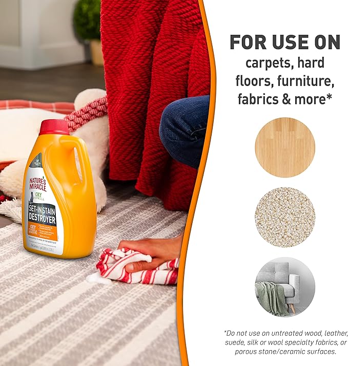 Nature’s Miracle Set-In Stain Destroyer, 1 Gallon, For Cat Messes, Oxy Formula With Orange Scent-Mewly Pet