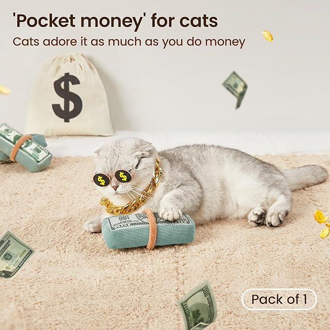 Potaroma Cat Toys US-Dollar Catnip Crinkly Sound Toy, Mesh Fabric for Teeth Cleaning, Interactive Kicker Toys for Indoor Kitten Exercise 6.0 Inches for All Breeds-Mewly Pet