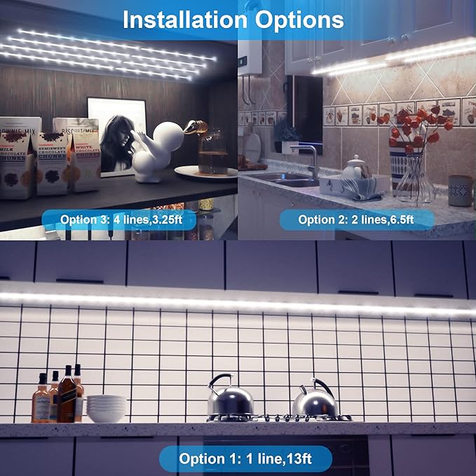 LAFULIT 8 PCS Under Cabinet Lighting Kit, Bright Under Cabinet Lights, Flexible Led Strip Lights with Remote and Power Adapter, for Kitchen Cabinets Shelf Desk Counter, 6000K Daylight White, 13ft