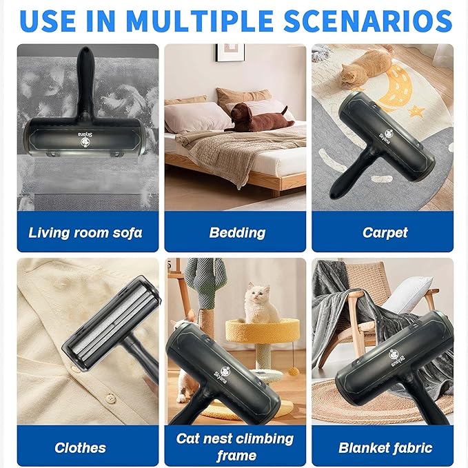 Skyana Pet Hair Roller Brush, Reusable Fur Removal Tool,Self-Cleaning Lint Roller for Dogs and Cats.Hair Removal for Fourniture,Couch,Carpet,Clothing,and Bedding (Black)-Mewly Pet