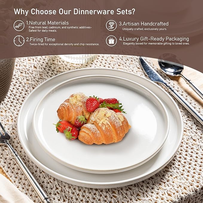 GBHOME Ceramic Dinnerware Sets for 4, 12 Pieces Stoneware Plates and Bowls Sets, Reactive Glaze Dishes -Scratch Resistant, Dishwasher&Microwave Safe-Star White-Mewly Pet