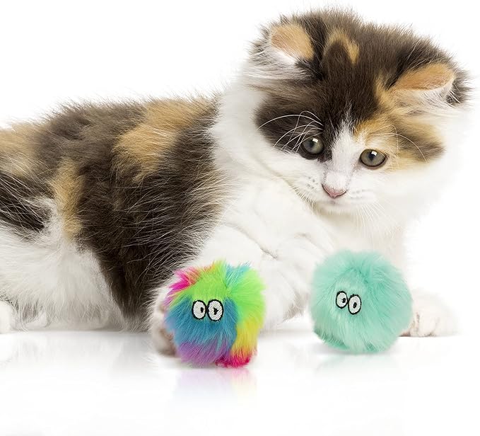 SmartyKat (2 Count Fuzzy Friends Plush Catnip Ball Cat Toys - Rainbow/Turquoise, 2 Count-Mewly Pet