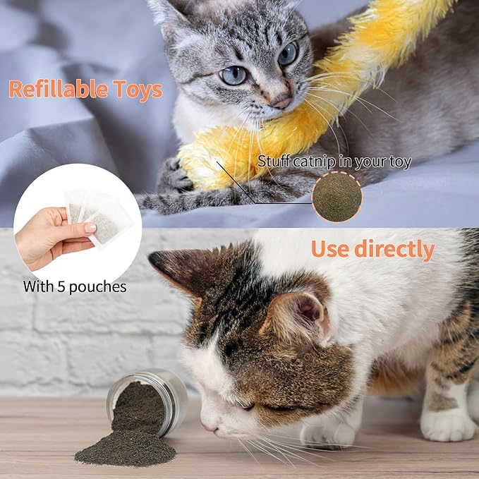 Catnip & Silvervine Powder – 30g Blend of Silvervine Gall Fruit & Catnip, Non-Addictive, for All Cat Ages, Multi-Use with Toys, Scratchers & Protecting Furniture, with 5 Little Pouches-Mewly Pet