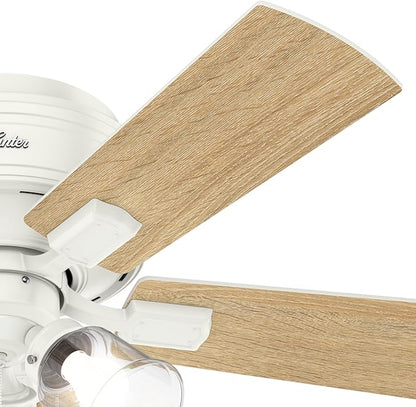 Hunter Fan Company 52152, 42 inch Crestfield Fresh White Low Profile Flush Mount Ceiling Fan with Lights LED and Pull Chain