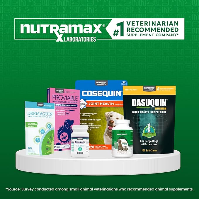 Nutramax Dermaquin Skin Support Supplement for Small to Medium Dogs and Cats, Supports Healthy Response to Allergens, with Hardy Kiwi, Omega-3s, and More, Tasty Soft Chews, 60 Count-Mewly Pet