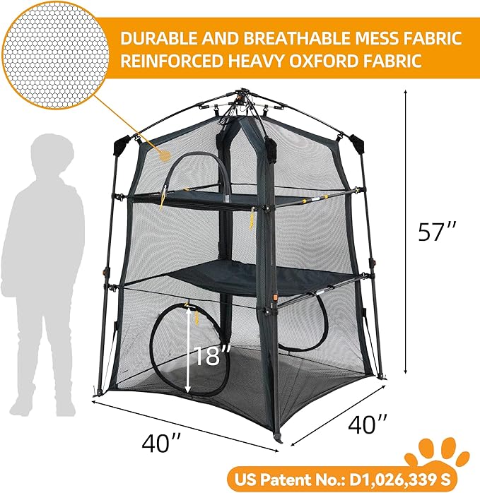 X-Large Catio Outdoor Cat Enclosure and Cat Tower Tent for Indoors and Outdoor,3 Tier Spacious Cat Tent,Portable and Foldable Catio,Two Doors Design can Assemble More Shapes (Patented)-Mewly Pet
