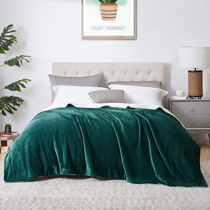 Walensee Sherpa Fleece Blanket (King Size 108”x90” Emerald Green) Plush Throw Fuzzy Super Soft Reversible Microfiber Flannel Blankets For Couch, Bed, Sofa Ultra Luxurious Warm and Cozy For All Seasons