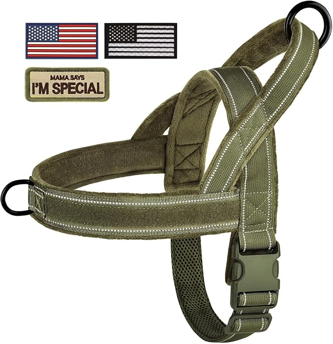 Forestpaw No Pull Dog Harness - Soft Flannel Padded Tactical Dog Vest Harness with Quick Release Buckle, Adjustable Reflective Pet Harness for Medium Dogs Walking Training,Green M-Mewly Pet