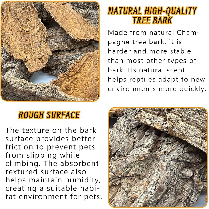 BNOSDM Reptile Terrarium Bark Substrate Bedding Tortoise Natural Cork Bark Reptile Climbing Mat Habitat Decor for Lizard Snake Spiders Hermit Crabs Tarantula Geckos Bearded Dragons (0.7 LB)-Mewly Pet