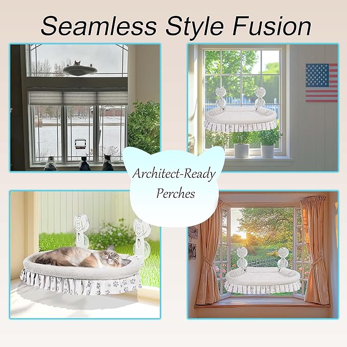 Cat Window Perch for Large Cats - No Tools Needed with 4 Super Suction Cups, Soft Chew-Resistant Fleece & Easy Clean Design-Mewly Pet