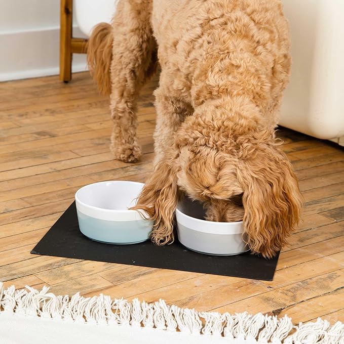 Waggo Dipper Ceramic Dog Bowl for Small and Large Breeds - Heavyweight and Durable Pet Food and Water Dish Crock, Dishwasher Safe, Modern (Midnight, Large)-Mewly Pet