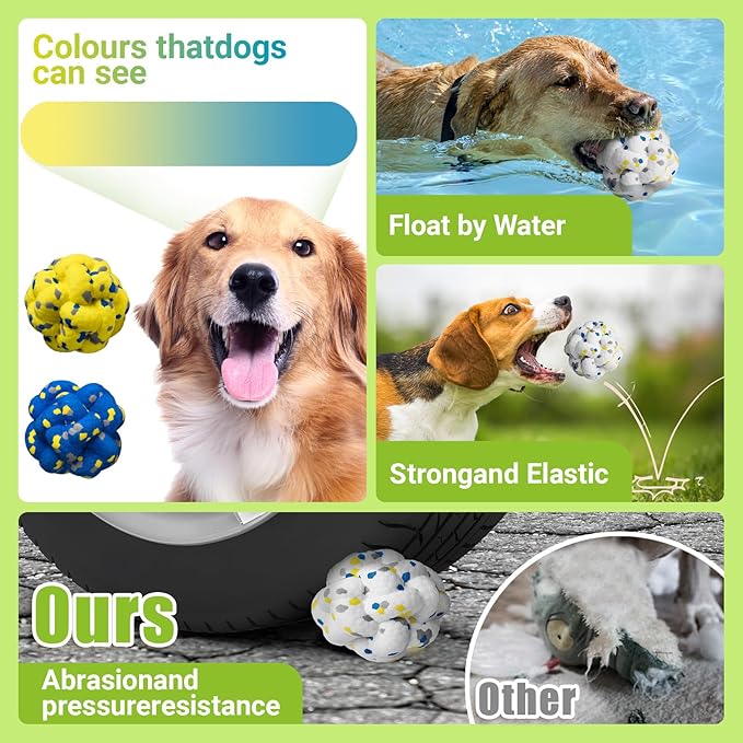 Upgrade Dog Balls Interactive Toys for Aggressive Chewers, Indestructible Tennis Durable Bouncy for Fetch Game, Lightweight Floating, White-Mewly Pet