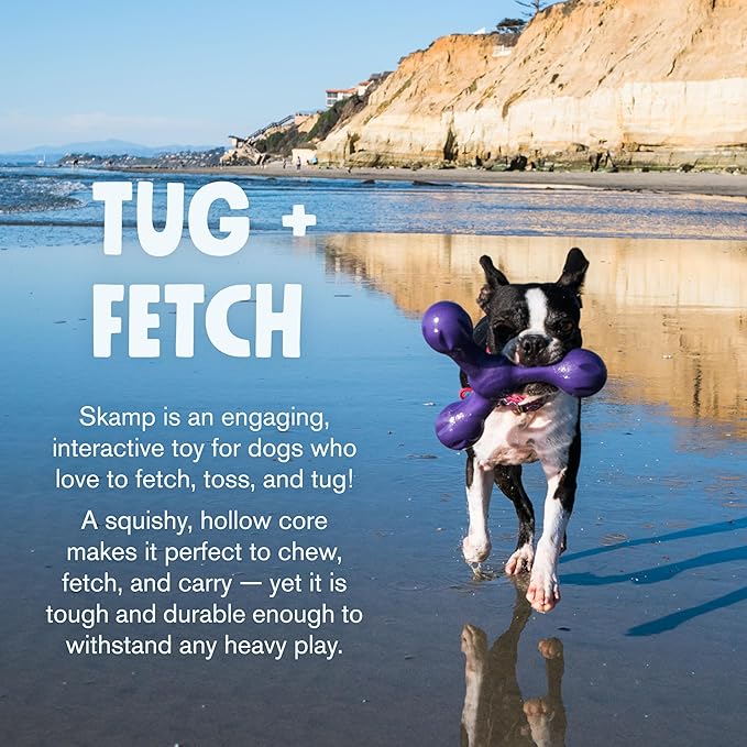 WEST PAW Zogoflex Air Skamp Tug-of-War Stick Dog Chew Toy – Hollow, Squishy Interactive Toy for Dogs, Puppies – for Chewing, Catch, Carry, Fetch, Dishwasher Safe, Latex-Free, 8.5", Dandelion Yellow-Mewly Pet