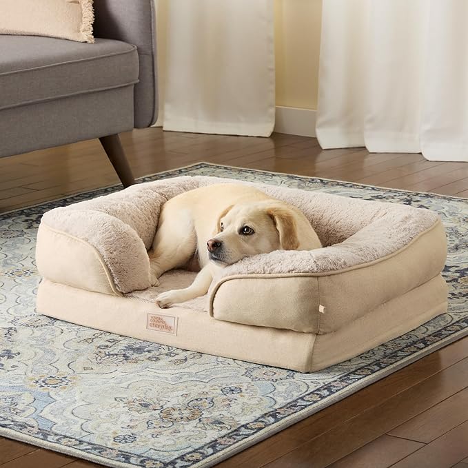 TOWN & COUNTRY EVERYDAY CuddleTown Comfy Solid Bolster Sofa Pet Bed, Supportive & Calming Egg Crate Foam, Non-Slip Bottom, Machine Washable Cover, Blue, Medium 28"x23"x8"-Mewly Pet