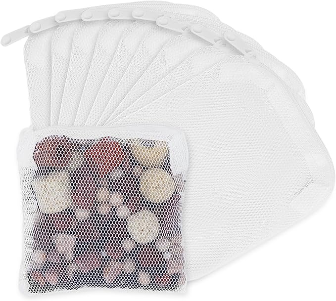 Aquarium Filter Media Bags for Aquarium with Zipper, Fine Mesh Bag Reusable Strong Polyester for Activated Carbon, Bio Filter Balls, Ceramic Rings, Filter Stones, White 10PCS 3.93" x 3.93"-Mewly Pet