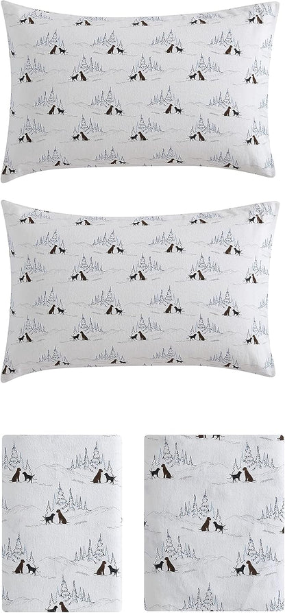 Eddie Bauer - King Sheets, Cotton Flannel Bedding Set, Brushed For Extra Softness, Cozy Home Decor (Dog Friends White, King)