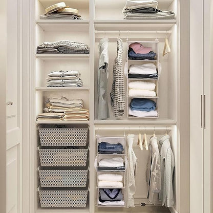 MAX Houser 4 Tier Shelf Hanging Closet Organizer, Space Saver,Closet Hanging Shelf with 2 Sturdy Hooks for Storage, Foldable (Beige)