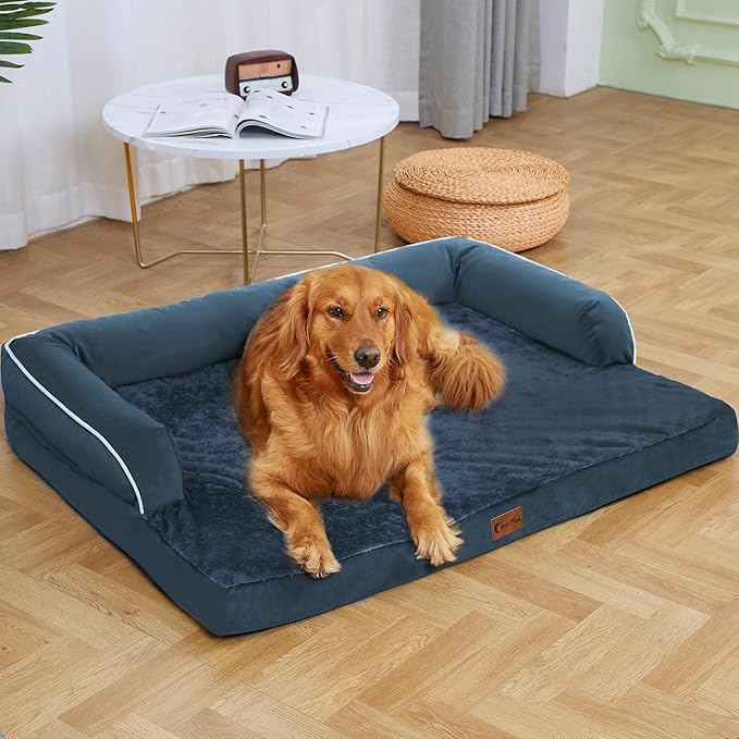 XXL Dog Bed with Bolsters, Orthopedic Dog Beds for Extra Large Dogs, Waterproof Memory Foam Dogs Beds XLarge with Removable Washable Cover, Nonskid Bottom (XX-Large,Navy Blue)-Mewly Pet