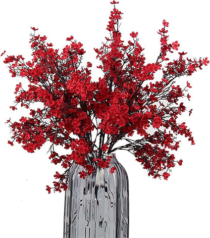 JAKY-Global Babys Breath Fabric Cloth Artificial Flowers 12 Bundle European Fake Silk Plants Decor Wedding Party Decoration Bouquets Real Touch DIY Home Garden (Red 12pcs)