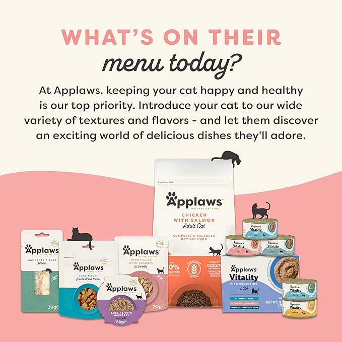 Applaws Vitality Wet Cat Food in Broth, Natural Canned Cat Food, Wet Food for Cats with Added Vitamins and Minerals, Grain and Carrageenan Free, Tuna Fillet & Salmon in Broth (24 Count, 2.47 oz Cans)-Mewly Pet