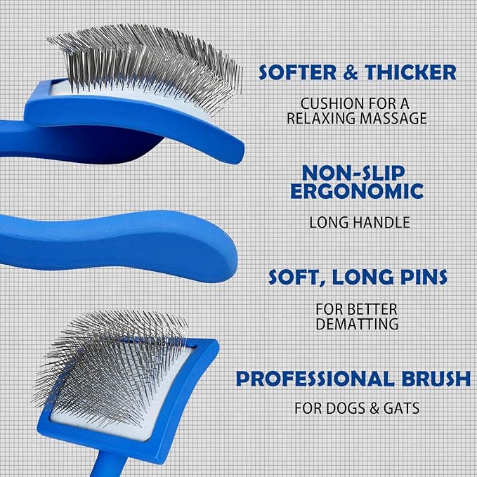 Dog Grooming Brush Set – 5-Piece Kit for Medium & Long-Haired Dogs | Includes Long Pin Brush, Flea Comb, Bath Glove, Silicone Glove, Metal Comb | For Poodles, Huskies & More (Blue)-Mewly Pet
