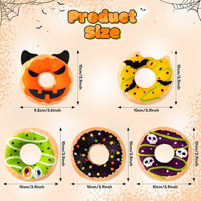 L1rabe Halloween Donut Catnip Stuffed Toys - 5 Funny Pumpkin Bat Spider Dessert Cat Toys Pet Supplies, Indoor Cats Chew Bite Teething Tools Kittens Catmint Birthday Interactive Supplies-Mewly Pet