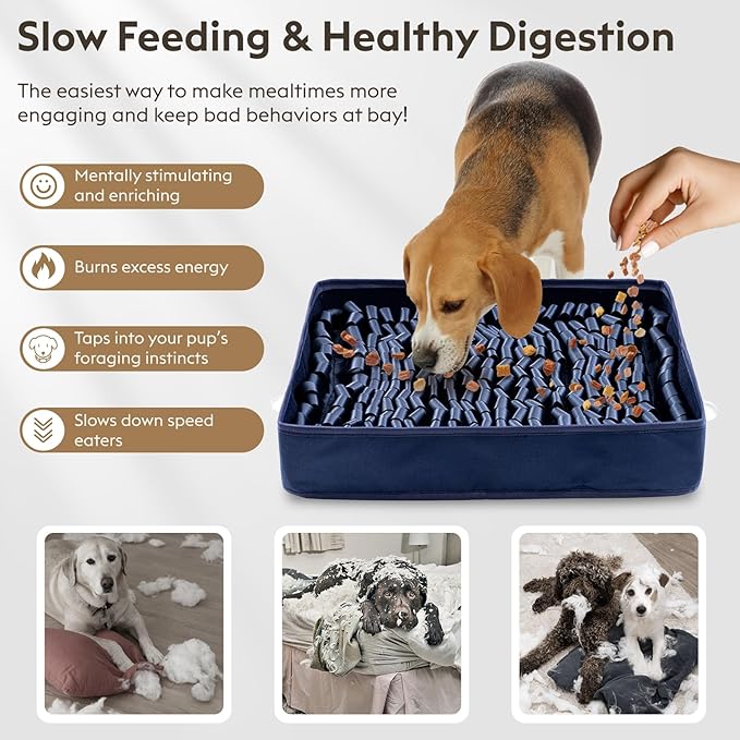 Snuffle Mat for Dogs, Dog Puzzle Mat, Interactive Dog Toys for Enrichment,Sniff Mats with Non-Slip Backing,Suitable for Breeds and Sizes of Dogs (Navy, 17" X 15")-Mewly Pet