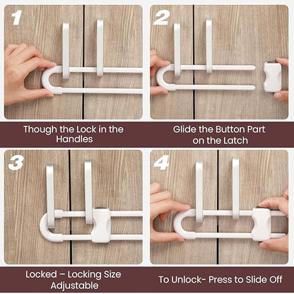 Jetec 10 Pieces Cabinet Locks for Babies, U-Shaped Proofing Drawers Safety Child Locks Adjustable, Easy to Use Childproof Latch for Knob Handle on Kitchen Door Storage Cupboard Closet (Brown,White)