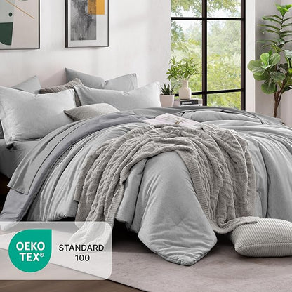 Monbix Full Size Comforter Set, Grey Bedding Comforter for Full Size Bed Set Reversible, Bedding Sets Full 7 Pieces, Cationic Dyeing Bed in a Bag with Comforter, Sheets, Pillowcases & Shams