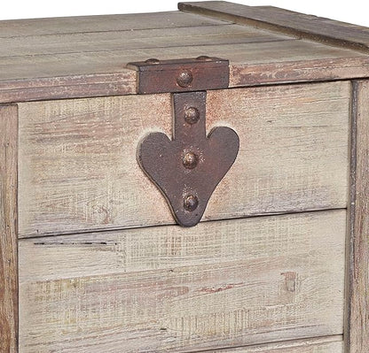 Household Essentials Decorative Trunk, Victorian Style, Aged-Wood Finish and Metal Accents, with Fully Opening Lid and Ring Handles