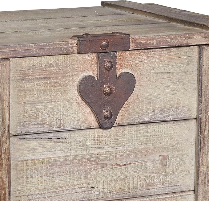Household Essentials Antiqued Decorative Trunk, 3 Piece Set, Small, Medium and Large, Chinese Fir Panel and MDF, Smooth Backing and Metal Hinge Accent, Flat Top and Stay-Open Lid