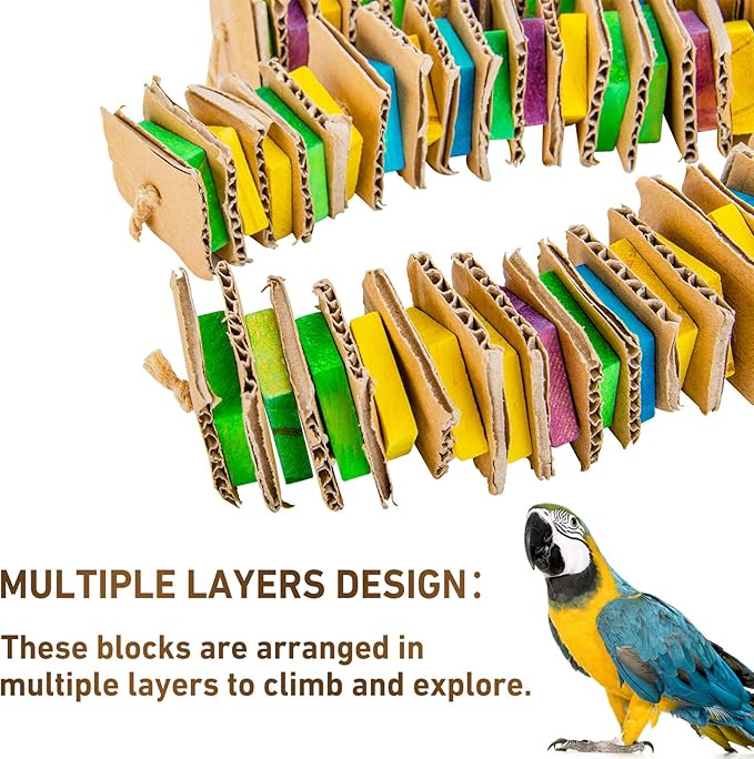 MYFAMIREA Parrot Toys for Medium Birds, Parrot Chewing Cardboard Toys Natural Wooden Macaws Cage Chewing Gifts for African Greys, Cockatoos, Macaws, Small and Medium Birds-Mewly Pet