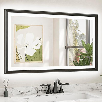 TETOTE 40x24 LED Bathroom Mirror with Lights Black Metal Framed Front & Back Light Vanity Mirror Baroque Gothic Antifog Stepless Dimmable White/Warm/Natural,CRI90+,Waterproof(Horizontal/Vertical)