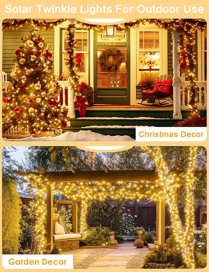 2Pack Solar String Lights Outdoor, 80FT 200LED Solar Fairy Lights, Waterproof Copper Wire & 8 Modes, Solar Twinkle Light for Garden, Tree, Wedding, Christmas Decorations, Patio, Fence (Warm White)