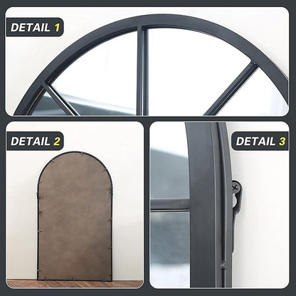 ironsmithn Arched Window Mirror, 41.3"x24" Grid Arch Mirror, Black Metal Windowpane Mirrors for Living Room Fireplace Entryway Bedroom Hallway Home Decor