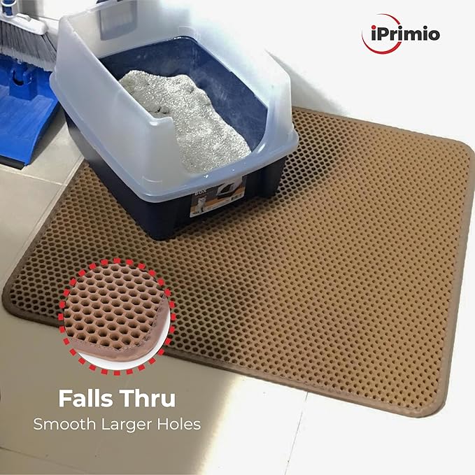 Small Cat Litter Trapper by iPrimio - Litter Mat, EZ Clean Cat Mat, Litter Box Mat Water Proof Layer and Puppy Pad Option. Patented (23"x21" Brown)-Mewly Pet