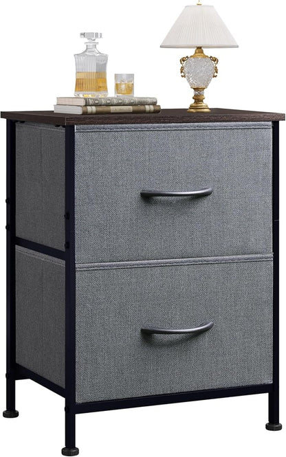 WLIVE Nightstand, 2 Drawer Dresser for Bedroom, Small Dresser with 2 Drawers, Bedside Furniture, Night Stand, End Table with Fabric Bins for Bedroom, Closet, Entryway, College Dorm, Dark Grey
