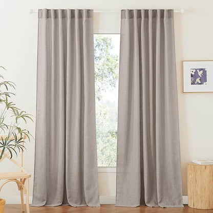 RYB HOME Sheer Curtains 95 inches Long - Linen Texture Semi Sheer Draperies Light Airy Breezy Window Decor for Sun Room Hotel Office Dorm Open House Bedroom, Birch Brown, W 52 x L 95, 2 Pcs