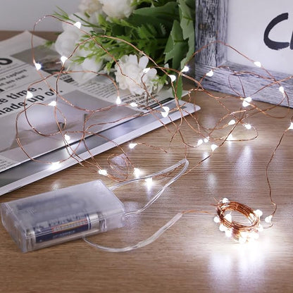 Sanniu Fairy Lights Battery Operated, 8 Packs Mini Battery Powered Copper Wire Starry String Lights for Christmas,Bedroom, Parties,Wedding,Indoor,Home Decoration (5m/16ft Cool White)