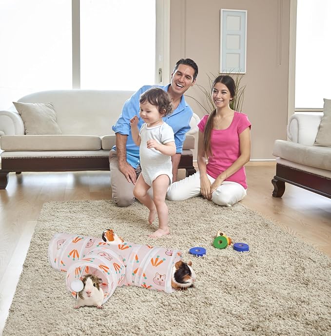 Rypet Guinea Pig Tunnel 3 Way Collapsible Small Pet Tunnels and Tubes with Interactive Ball for Baby Rabbit Ferret Hamster Chinchilla Hedgehog Hiding and Resting-White-Mewly Pet