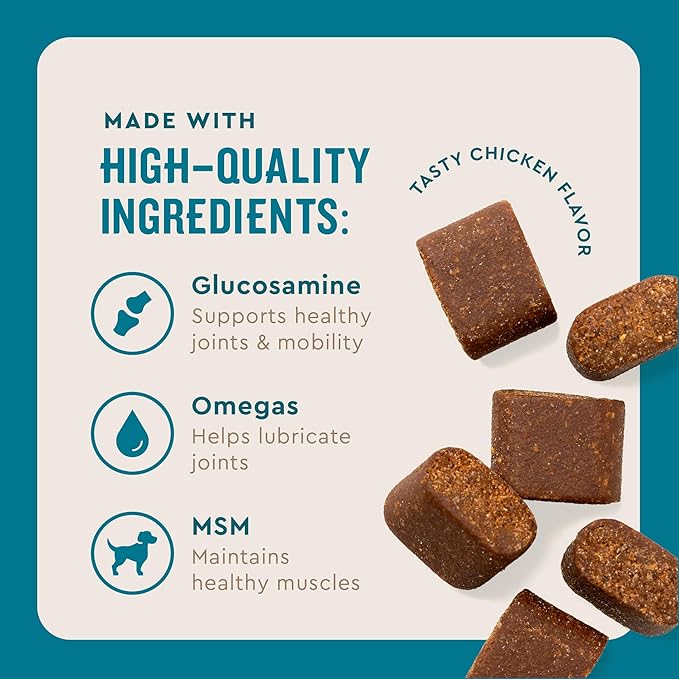 VetIQ Advanced Hip & Joint Chews For Dogs, 60 Count, Chicken Flavored Supplements Made with Glucosamine, Omega 3’s, Chondroitin, MSM & Green Lipped Mussel, Increases Mobility & Maintains Muscles-Mewly Pet