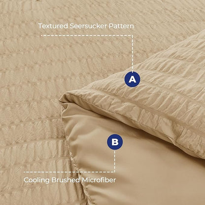 HYMOKEGE Khaki Twin XL Comforter Set Seersucker 5 Pieces, All Season Luxury Bed in a Bag for Bedroom, Bedding Set with Comforter, Sheets, Pillowcase & Sham