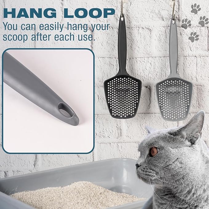 Set of 1 Cat Litter Scoop with Small Holes, Deep Sifting Shovel for Fine Litter, Reptile Terrarium Sand & Rabbit Pooper Lifter, Hanging Handle Poop Scooper (Gray, Set of 1)-Mewly Pet